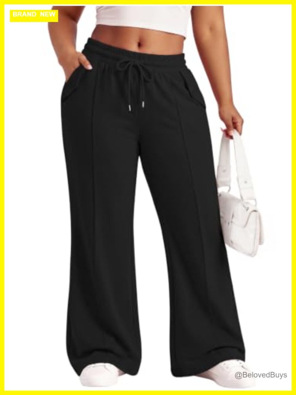 Plus Size Wide Leg Sweatpants with Pockets Rayon Blend High Rise